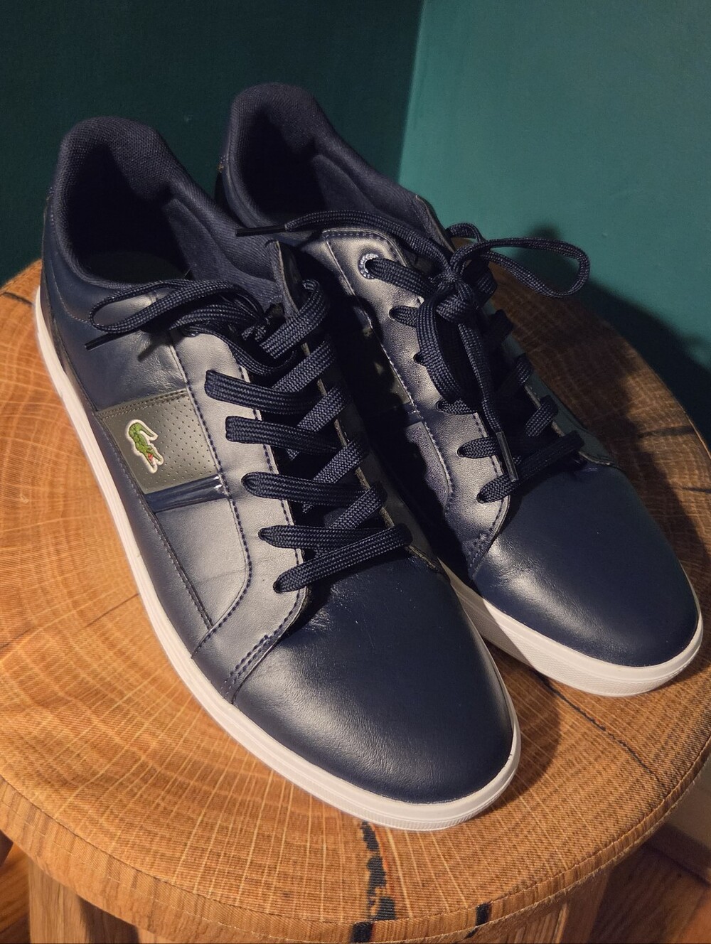 Lacoste Europa LCR BRZ Navy Blue Leather Casual Mens Sneaker Size 12